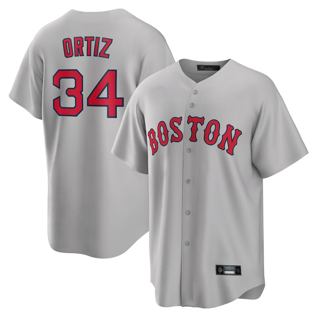 B.Red Sox #34 David Ortiz Player Gray Road Home Game Qdoa Stitched Jerseys
