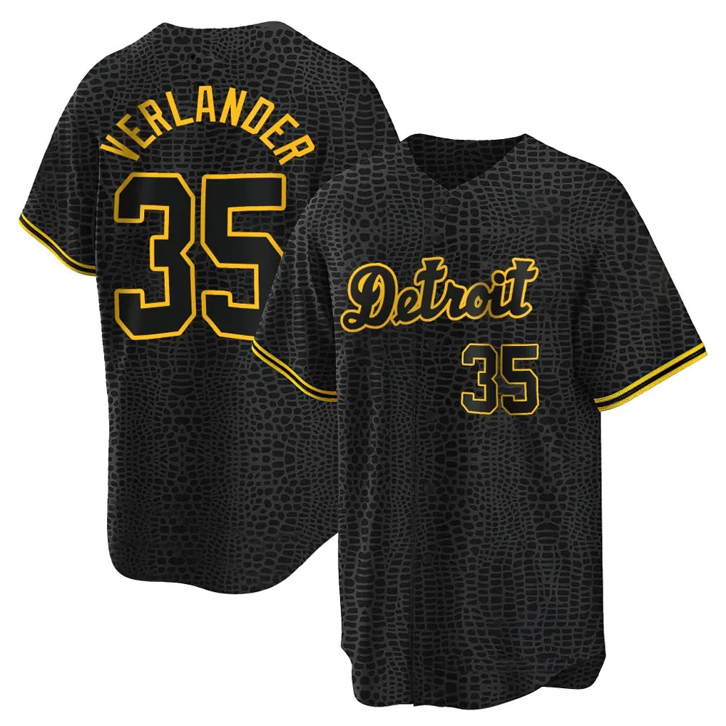 D.Tigers #35 Justin Verlander Player Black Snake Skin City Home Game Qdoa Stitched Jerseys