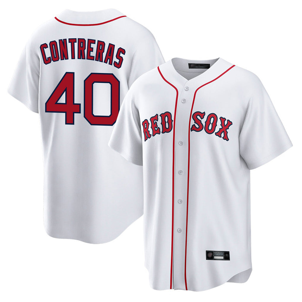 B.Red Sox #40 Willson Contreras Player White Home Game Qdoa Stitched Jerseys
