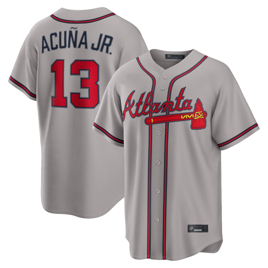 A.Braves #13 Ronald Acuna Jr Player Gray Home Game Qdoa Stitched Jerseys