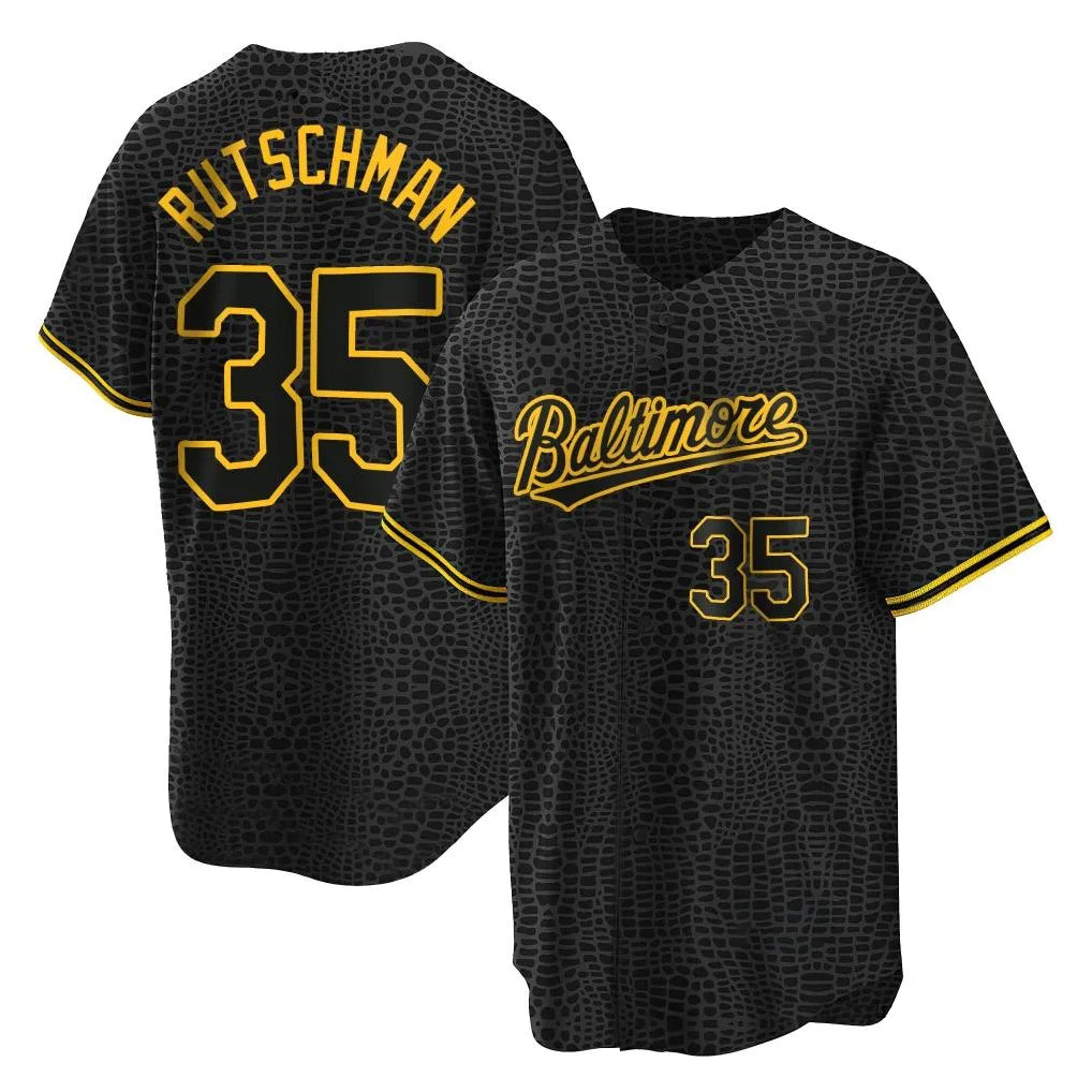 B.Orioles #35 Adley Rutschman Player Black Snake Skin City Home Game Qdoa Stitched Jerseys