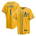 Athletics #1 Denzel Clarke Player Gold Alternate Home Game Qdoa Stitched Jerseys