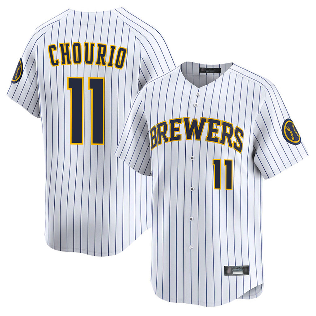 M.Brewers #11 Jackson Chourio Player White Stripes Home Limited Game Qdoa Stitched Jerseys