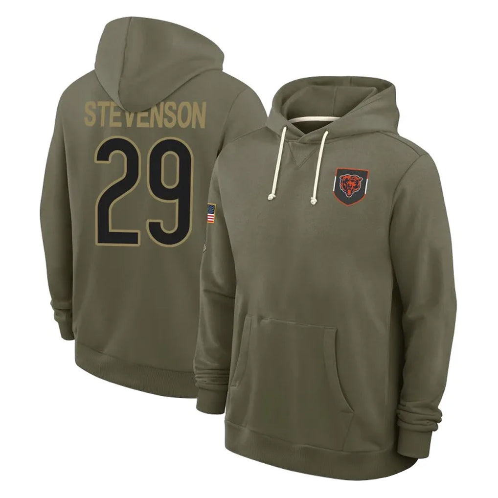C.Bears #29 Tyrique Stevenson Player Olive Salute to Service Pullover Hoodies Limited Qdoa Stitched Jerseys