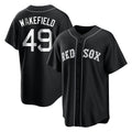 B.Red Sox #49 Tim Wakefield Player Black Home Game Qdoa Stitched Jerseys