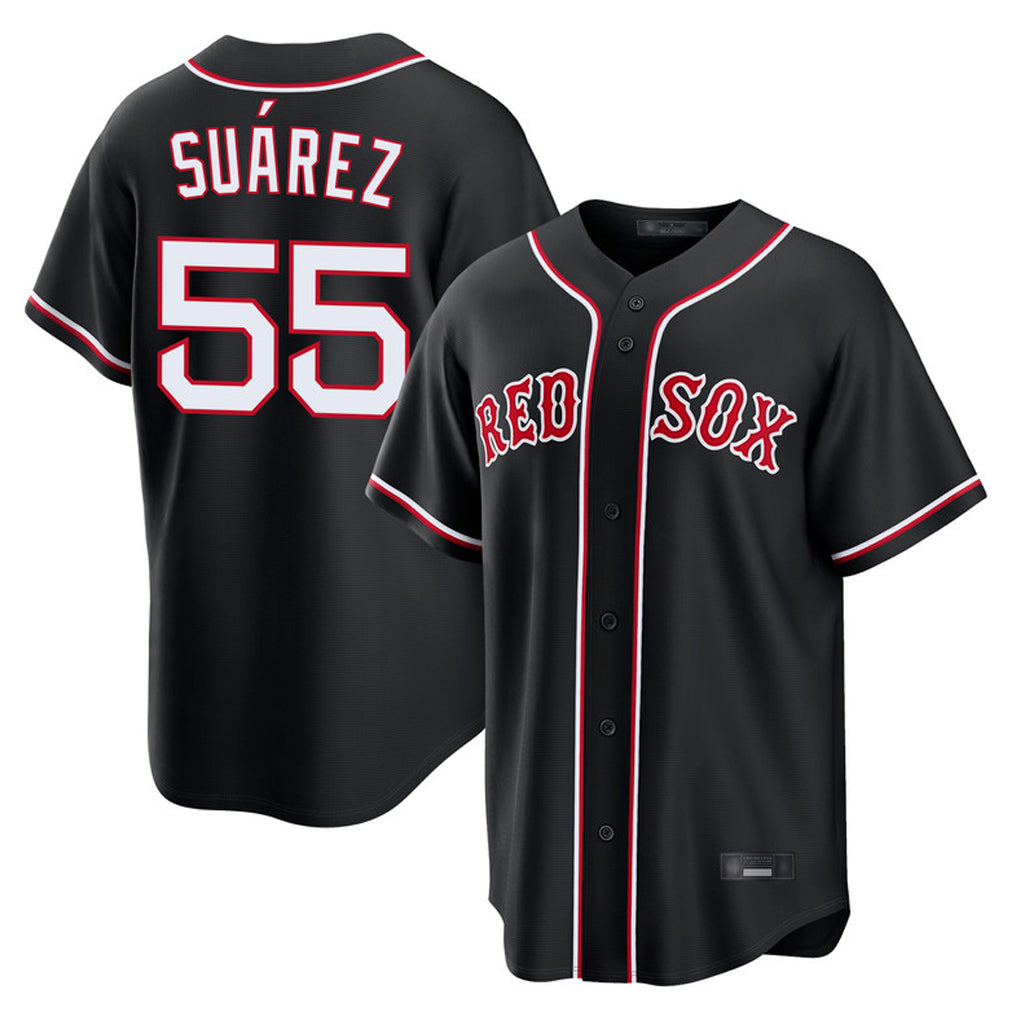 B.Red Sox #55 Ranger Su¨¢rez Player Black Out Home Game Qdoa Stitched Jerseys