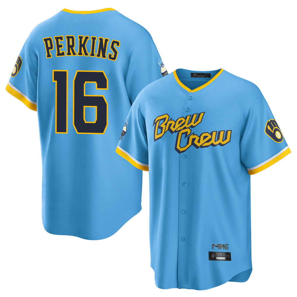 M.Brewers #16 Blake Perkins Player Light Blue City Connect Home Game Qdoa Stitched Jerseys