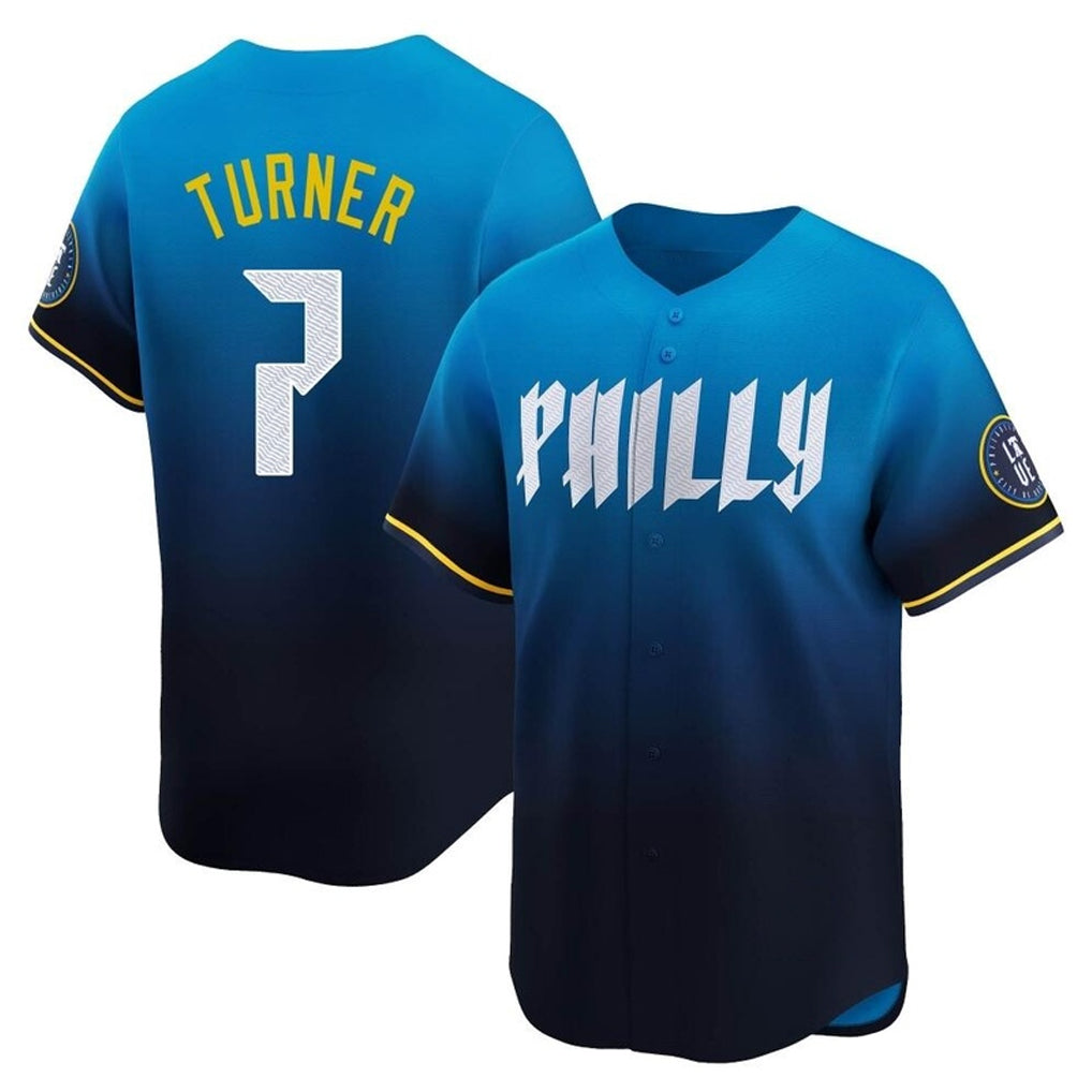 P.Phillies #7 Trea Turner Player Blue City Connect Home Limited Qdoa Stitched Jerseys