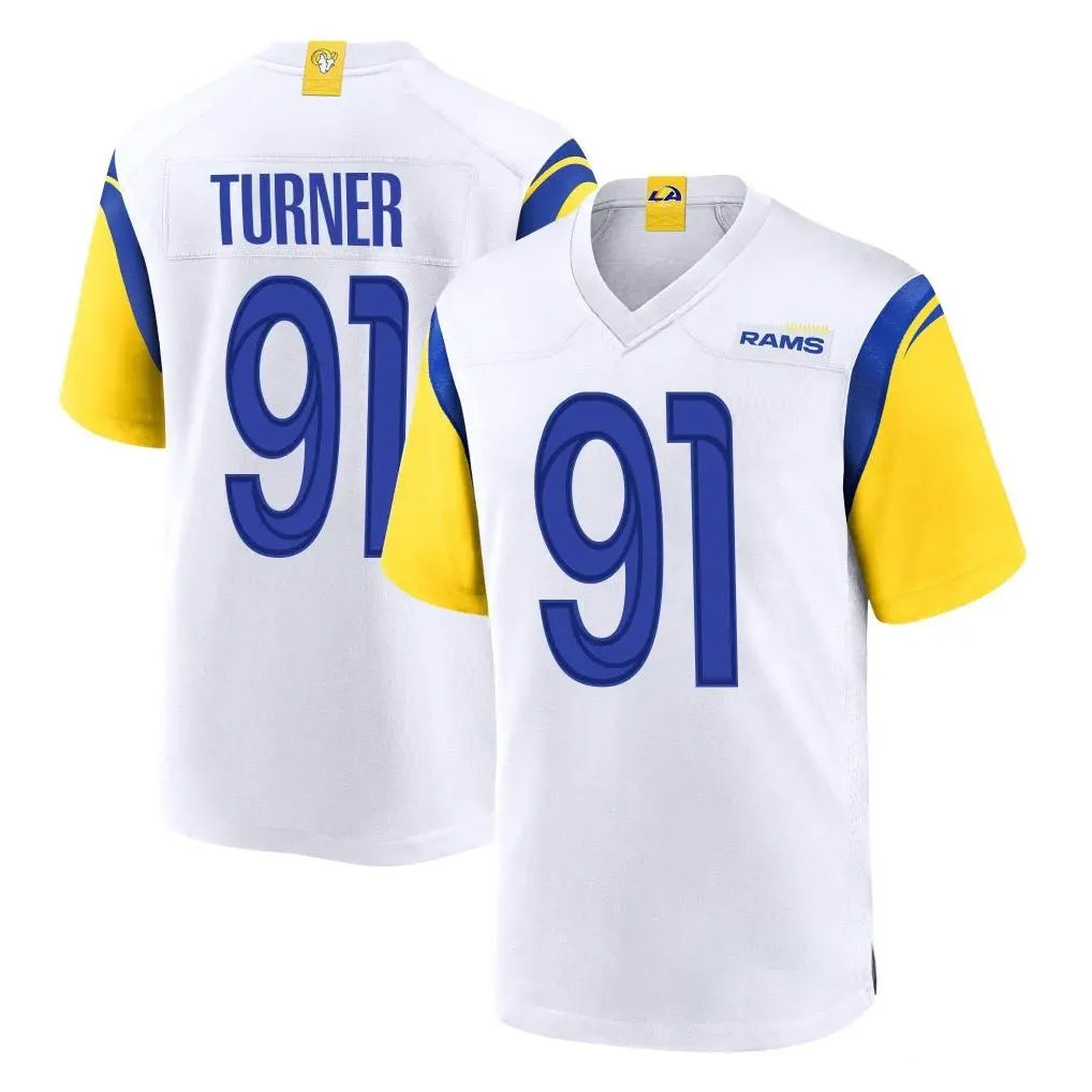 LA.Rams #91 Kobie Turner Player White Home Game Qdoa Stitched Jerseys