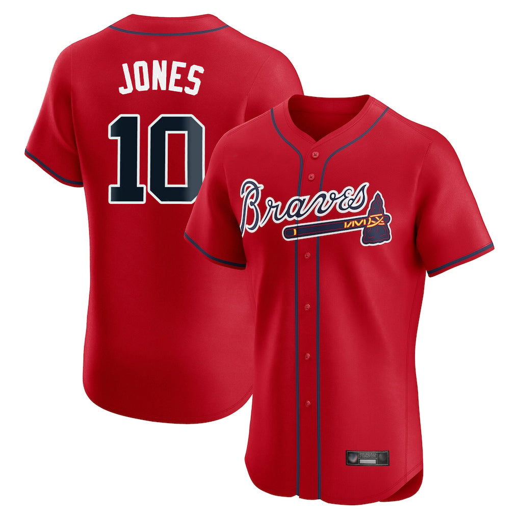 A.Braves #10 Chipper Jones Player Red Limited Elite Home Game Qdoa Stitched Jerseys