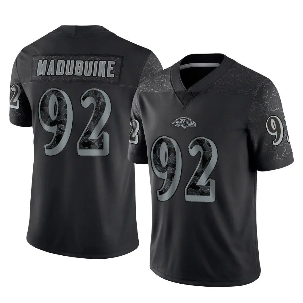 B.Ravens #92 Nnamdi Madubuike Player Black REFLECTIVE Limited Qdoa Stitched Jerseys