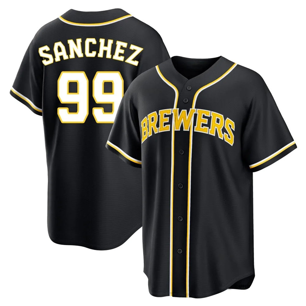 M.Brewers #99 Gary Sanchez Player Black Fashion Out Home Game Qdoa Stitched Jerseys
