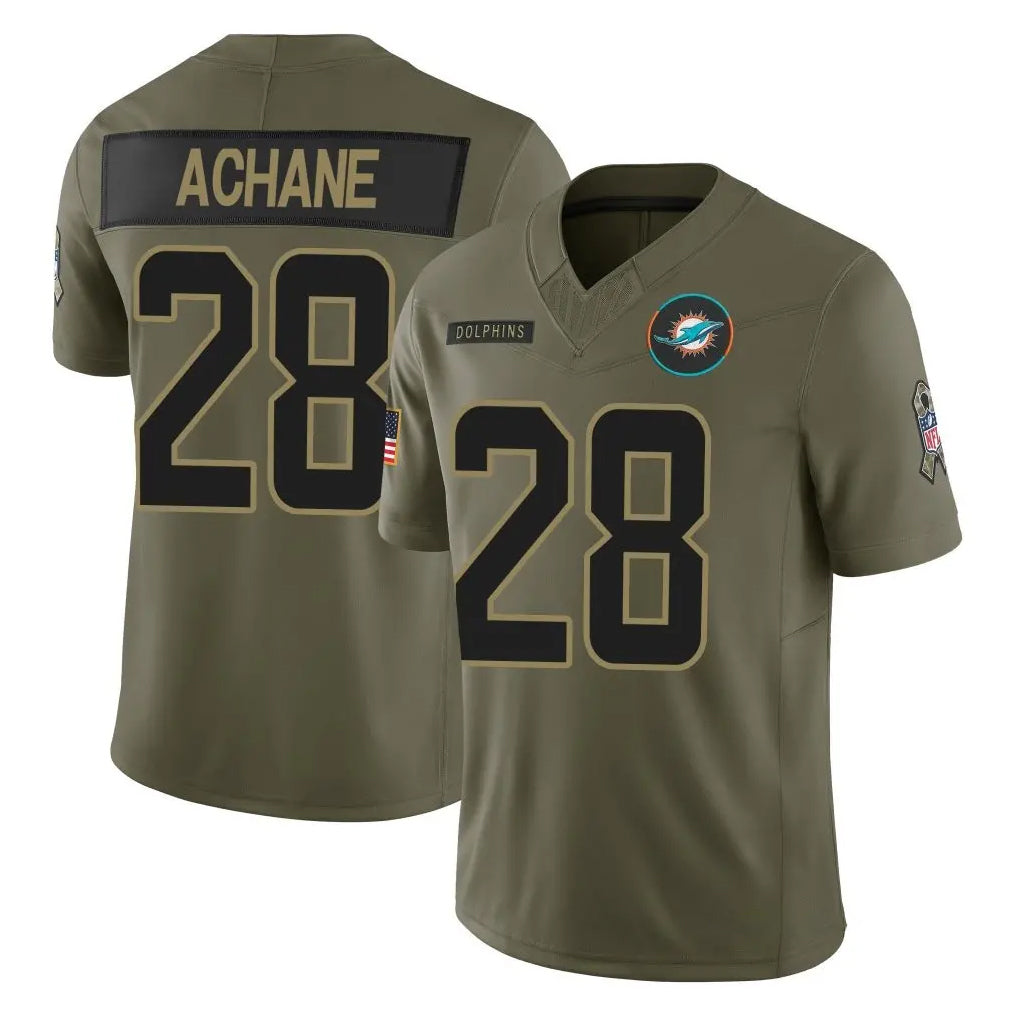 M.Dolphins #28 De'Von Achane Player Olive 2025 Salute To Service Limited Game Qdoa Stitched Jerseys