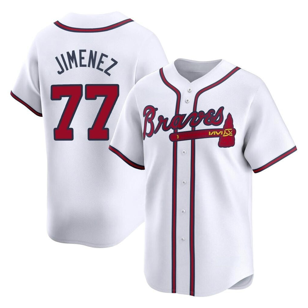 A.Braves #77 Joe Jimenez Player White Limited Home Game Qdoa Stitched Jerseys