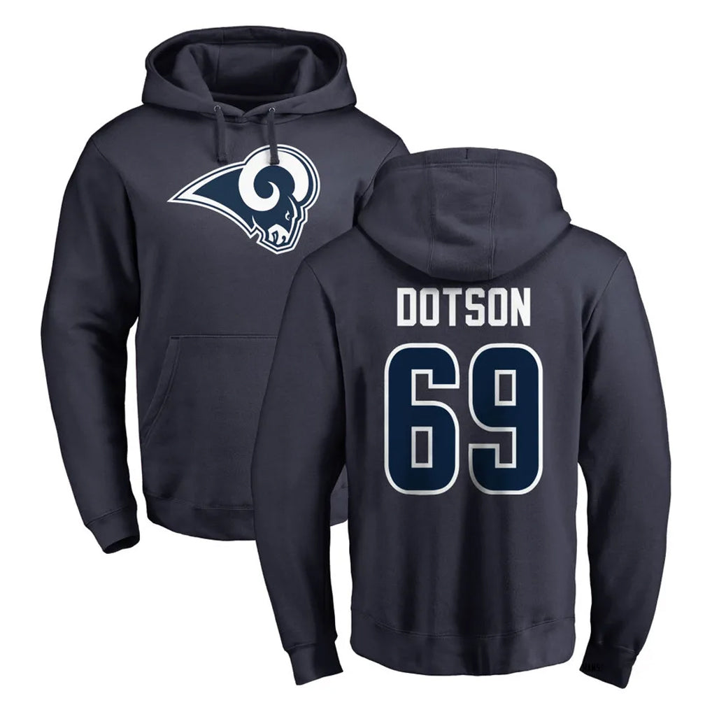LA.Rams #69 Kevin Dotson Player Navy Pullover Hoodie Limited Game Qdoa Stitched Jerseys