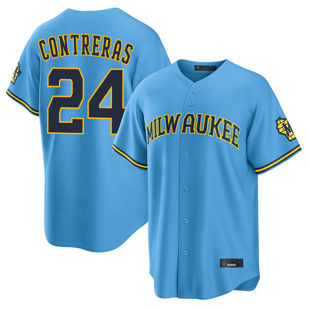 M.Brewers #24 William Contreras Player Light Blue Road Stadium Game Qdoa Stitched Jerseys