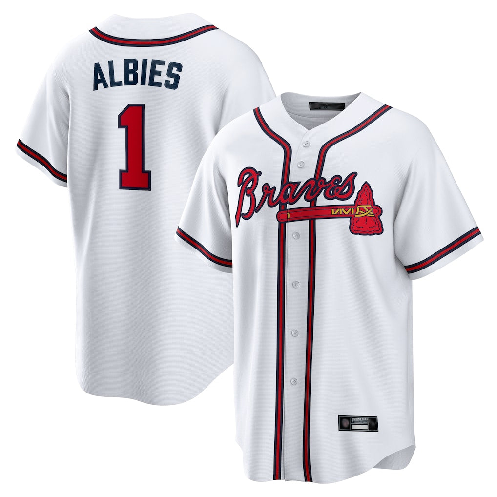 A.Braves #1 Ozzie Albies Player White Home Game Qdoa Stitched Jerseys