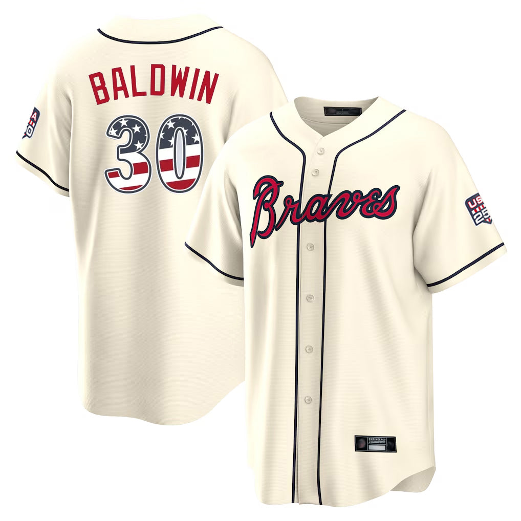 A.Braves #30 Drake Baldwin Player Cream USA 250 Fourth Of July Limited Home Game Qdoa Stitched Jerseys