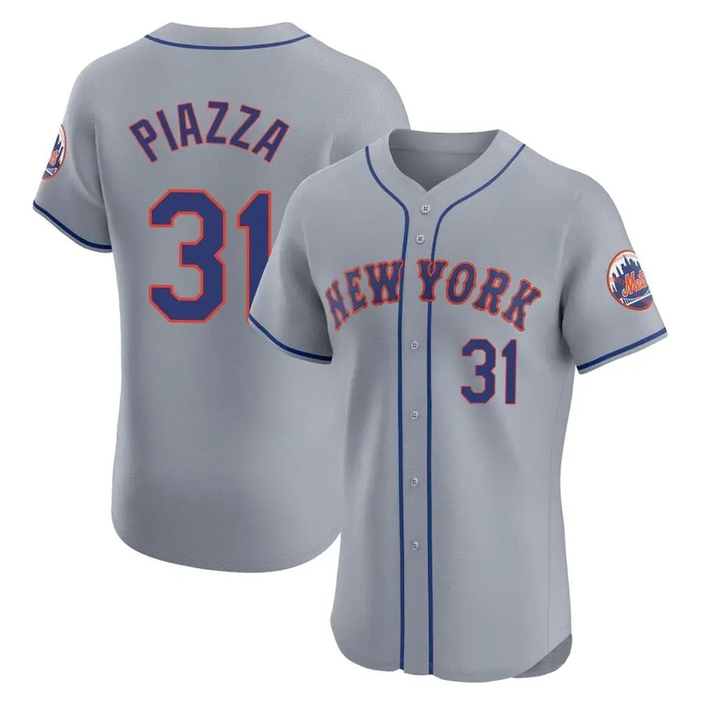 NY.Mets #31 Mike Piazza Player Gray Road Limited Elite Home Qdoa Stitched Jerseys