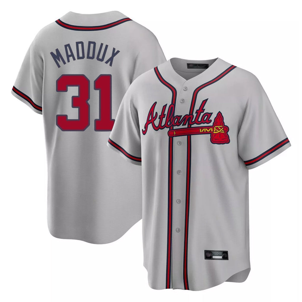 A.Braves #31 Greg Maddux Player Gray Home Game Qdoa Stitched Jerseys