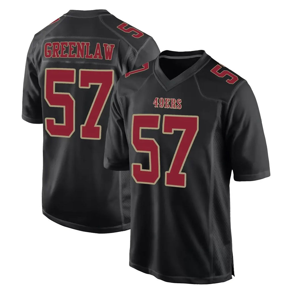 SF.49ers #57 Dre Greenlaw Player Black Fashion Home Game Qdoa Stitched Jerseys