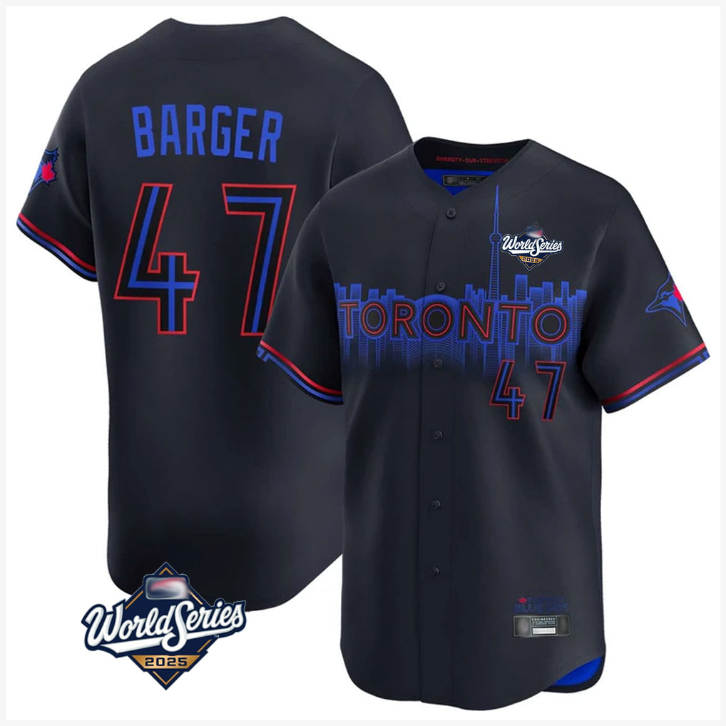 T.Blue Jays #47 Addison Barger Player Black 2025 World Series City Connect Qdoa Stitched Jerseys