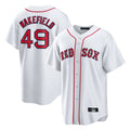 B.Red Sox #49 Tim Wakefield Player White Home Game Qdoa Stitched Jerseys