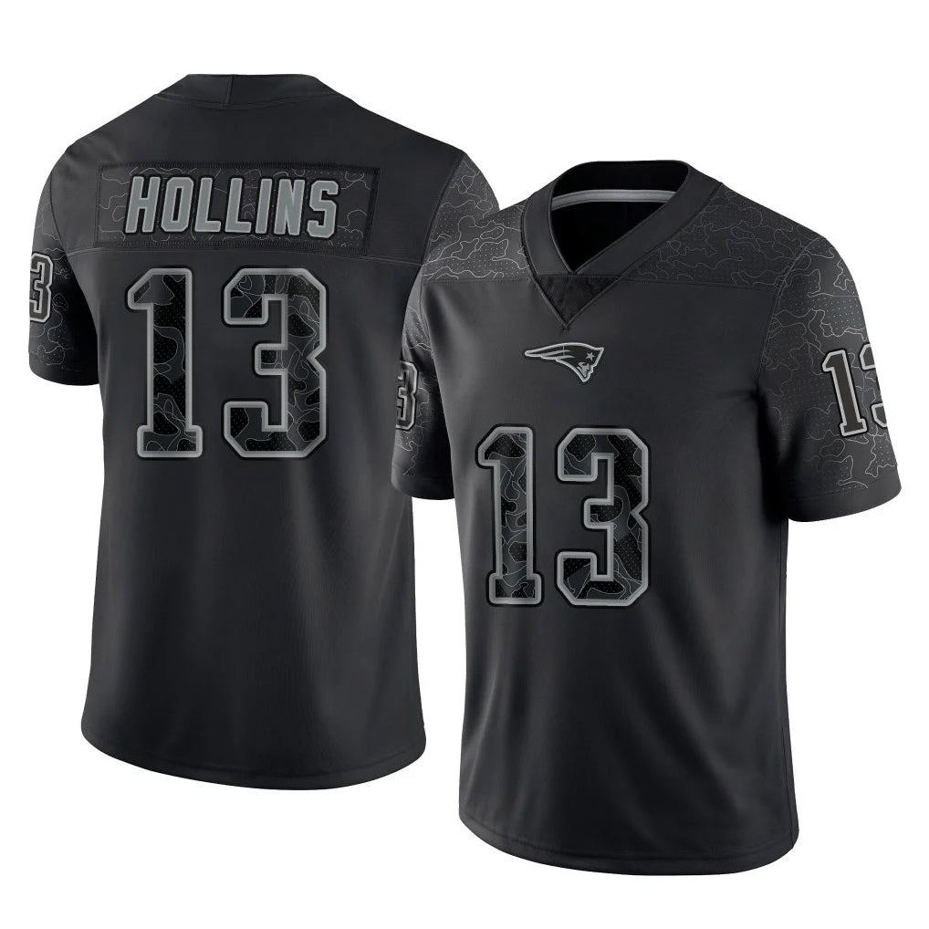 NE.Patriots #13 Mack Hollins Player Black Reflective LImited Home Game Qdoa Stitched Jerseys