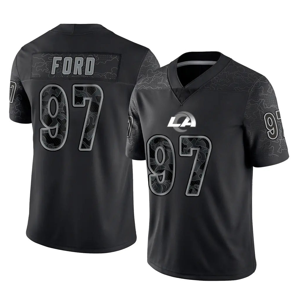 LA.Rams #97 Poona Ford Player Black Limited Reflective Home Game Qdoa Stitched Jerseys