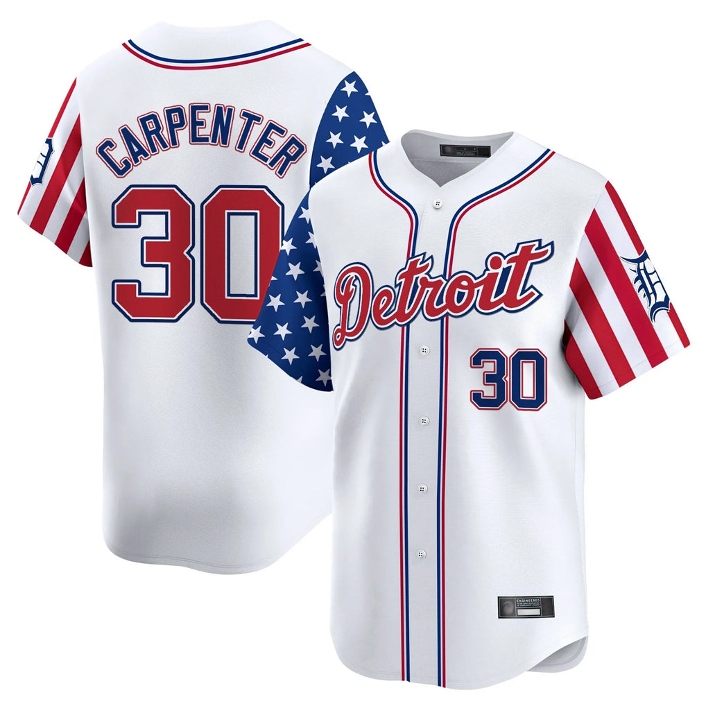 D.Tigers #30 Kerry Carpenter Player White Independence Day Vapor Premier Limited Qdoa Stitched Jerseys