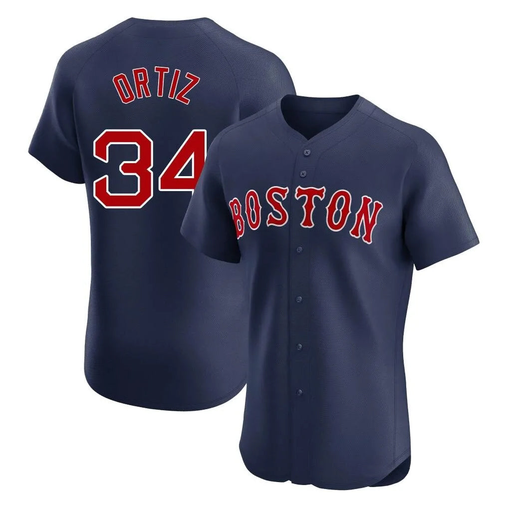 B.Red Sox #34 David Ortiz Player Navy Limited Elite Home Game Qdoa Stitched Jerseys