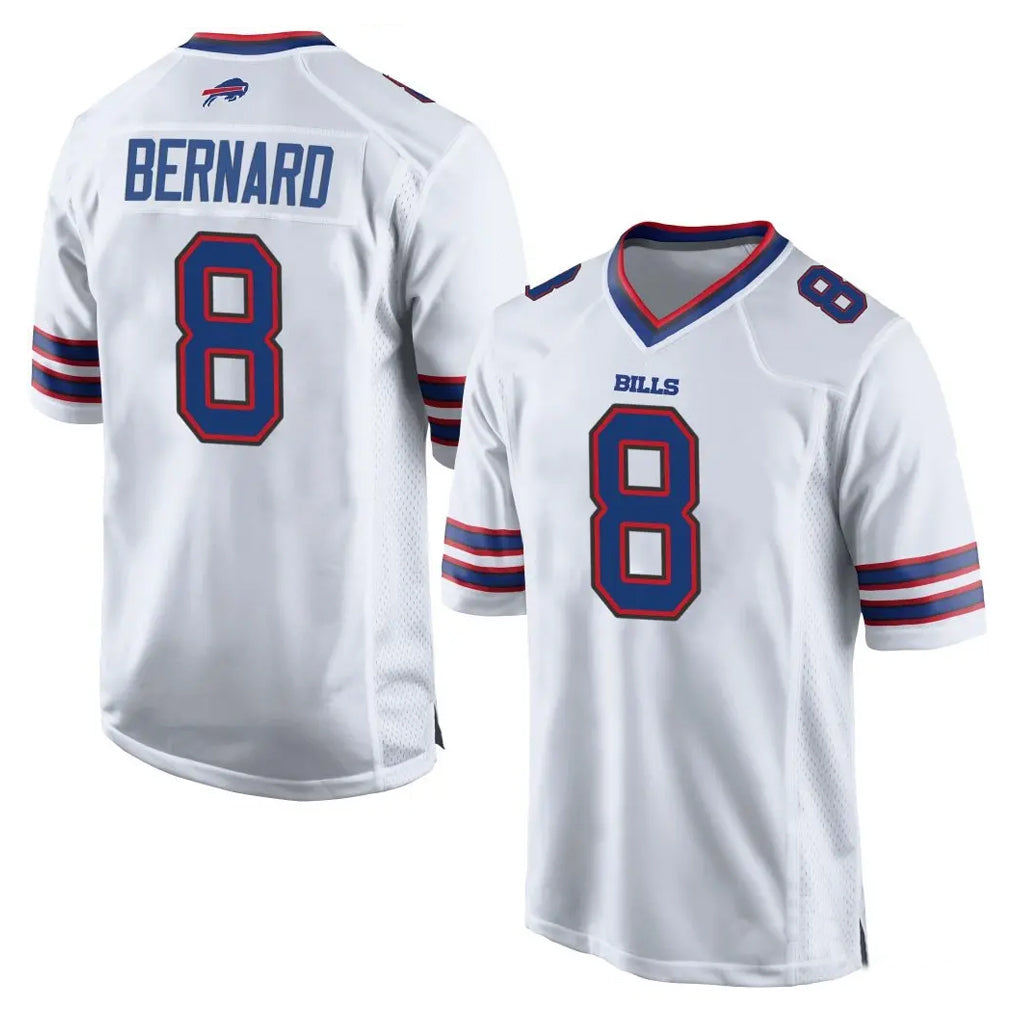 B.Bills #8 Terrel Bernard Player White Home Game Qdoa Stitched Jerseys