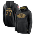 SF.49ers #77 Dominick Puni Player Black Salute to Service Sideline Performance Pullover Hoodies Home Game Qdoa Stitched Jerseys