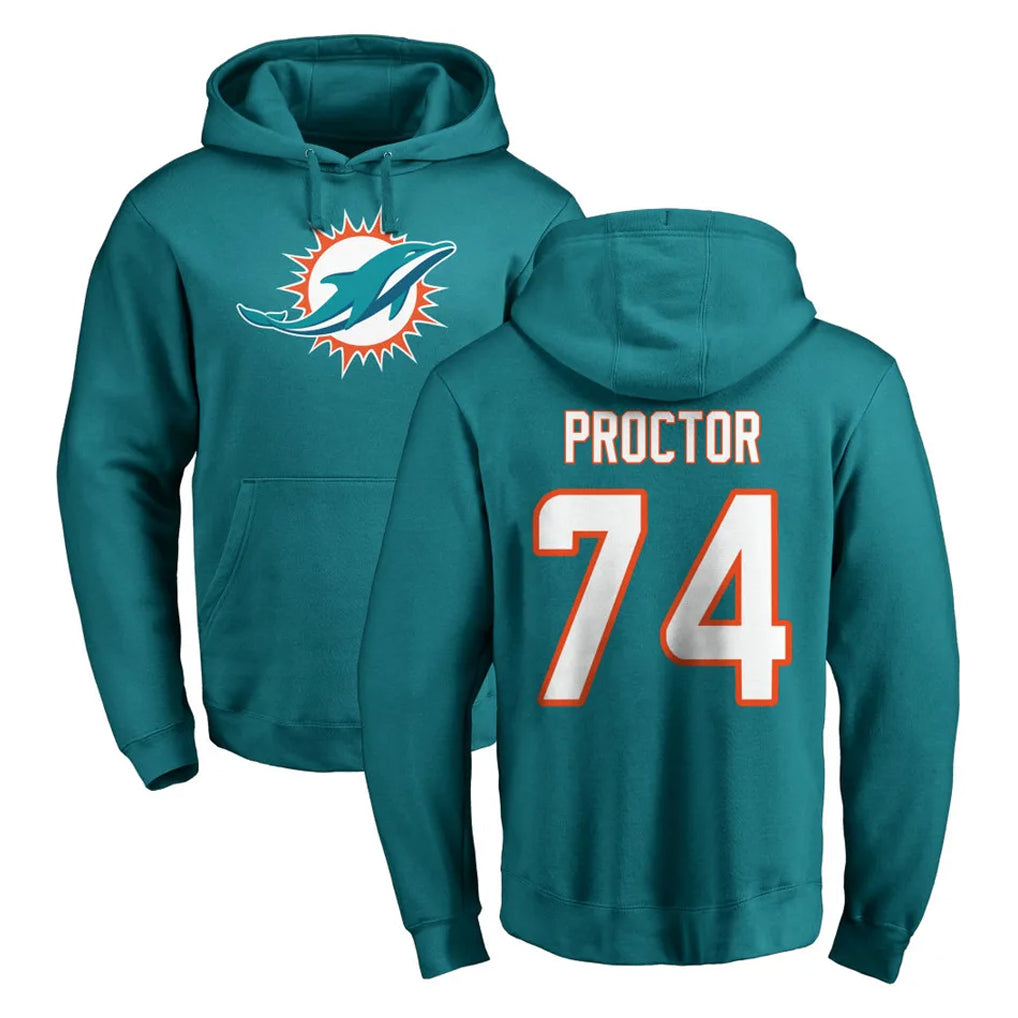 M.Dolphins #74 Kadyn Proctor Player Aqua LOGO Pullover Hoodies Limited Qdoa Stitched Jerseys