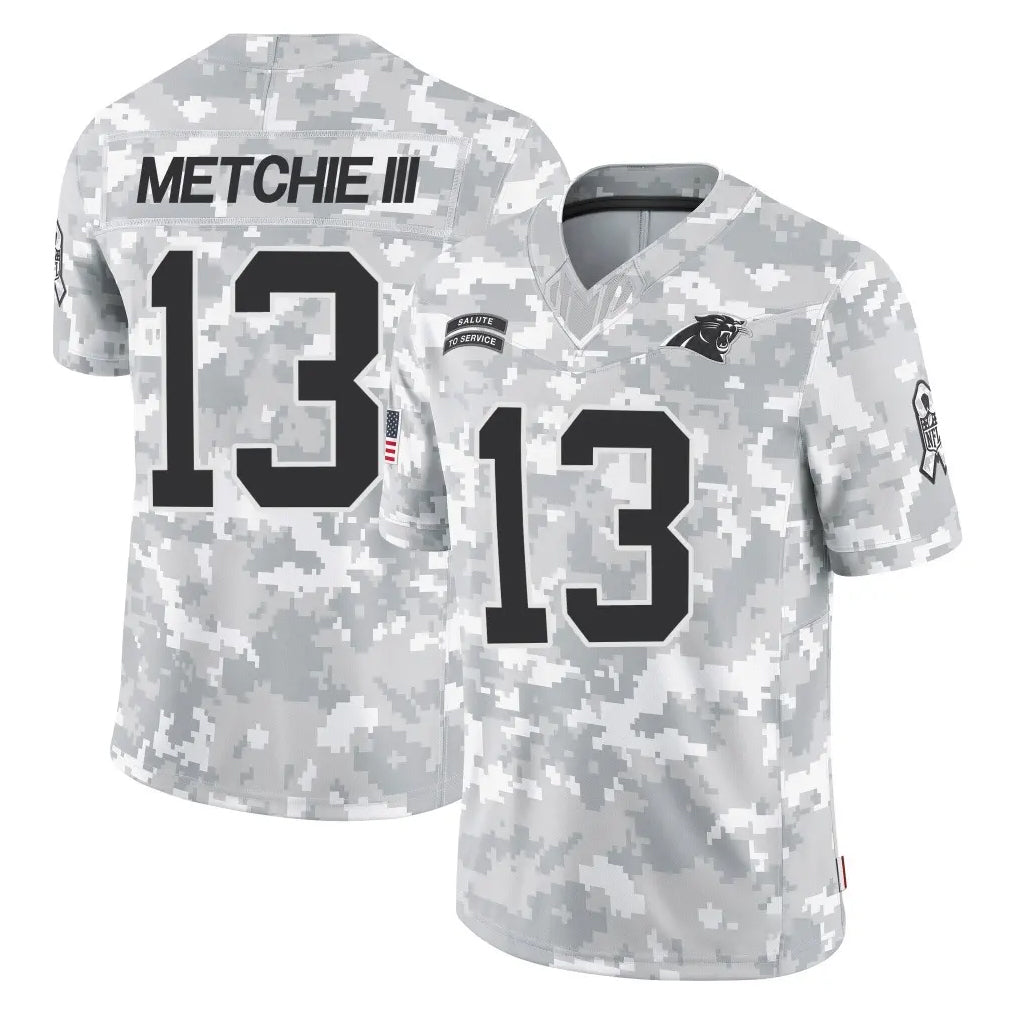 C.Panthers #13 John Metchie III Player Arctic Camo Salute to Service Limited Game Qdoa Stitched Jerseys