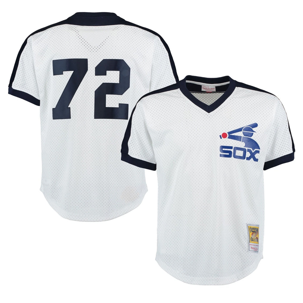 C.White Sox #72 Carlton Fisk Player White Mitchell & Ness Cooperstown Collection Mesh Game Qdoa Stitched Jerseys