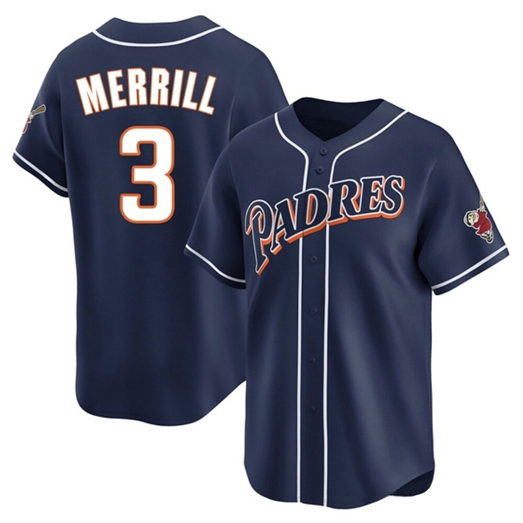 S.Diego Padres #3 Jackson Merrill Player Navy Cooperstown Collection Limited Home Qdoa Stitched Jerseys