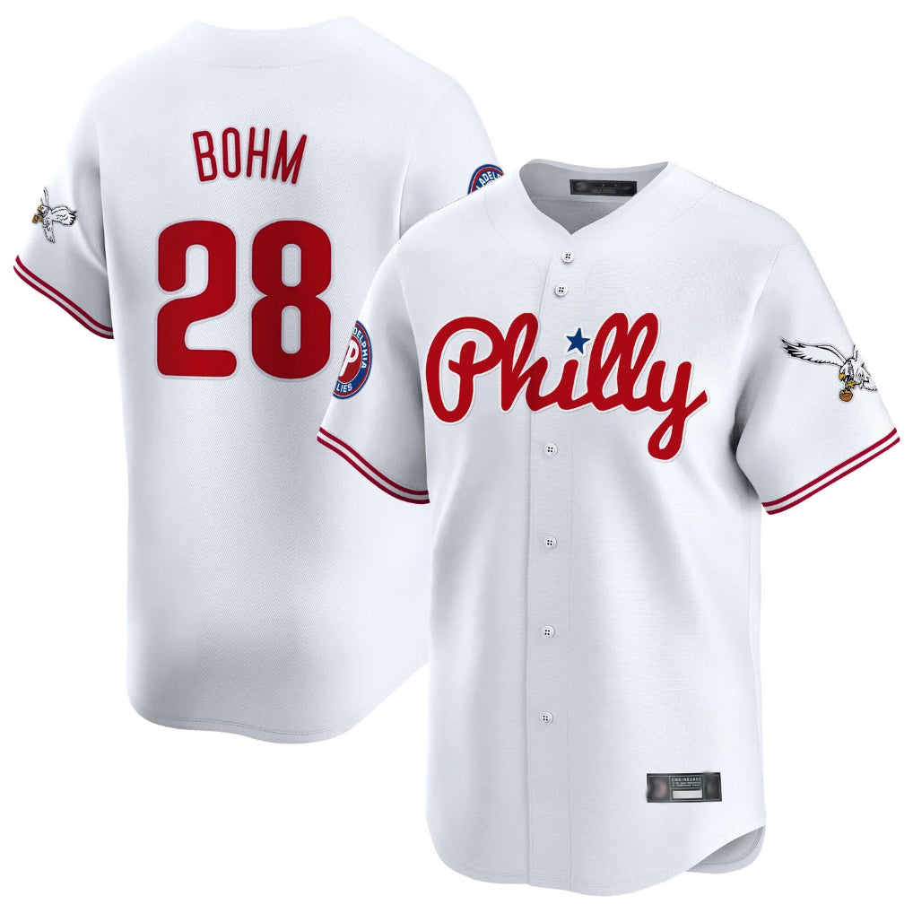 P.Phillies #28 Alec Bohm Player White Phillies & Eagles Vapor Premier Limited Qdoa Stitched Jerseys