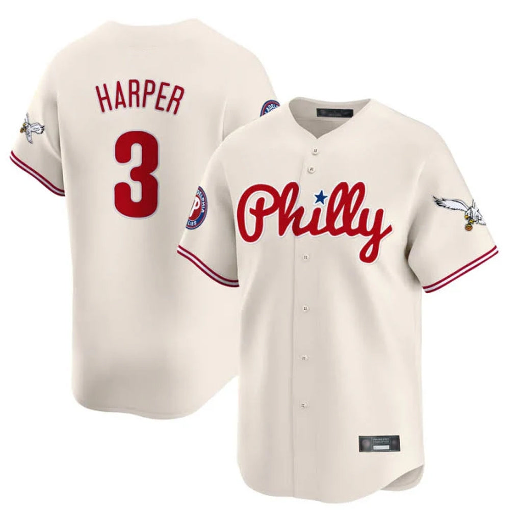 P.Phillies #3 Bryce Harper Player Cream Phillies & Eagles Vapor Premier Limited Qdoa Stitched Jerseys