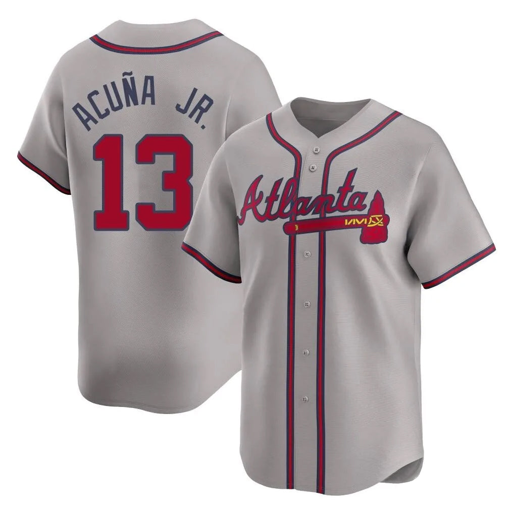 A.Braves #13 Ronald Acuna Jr Player Gray Limited Home Game Qdoa Stitched Jerseys