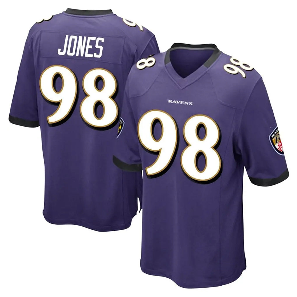 B.Ravens #98 Travis Jones Player Purple Color Rush Home Game Qdoa Stitched Jerseys