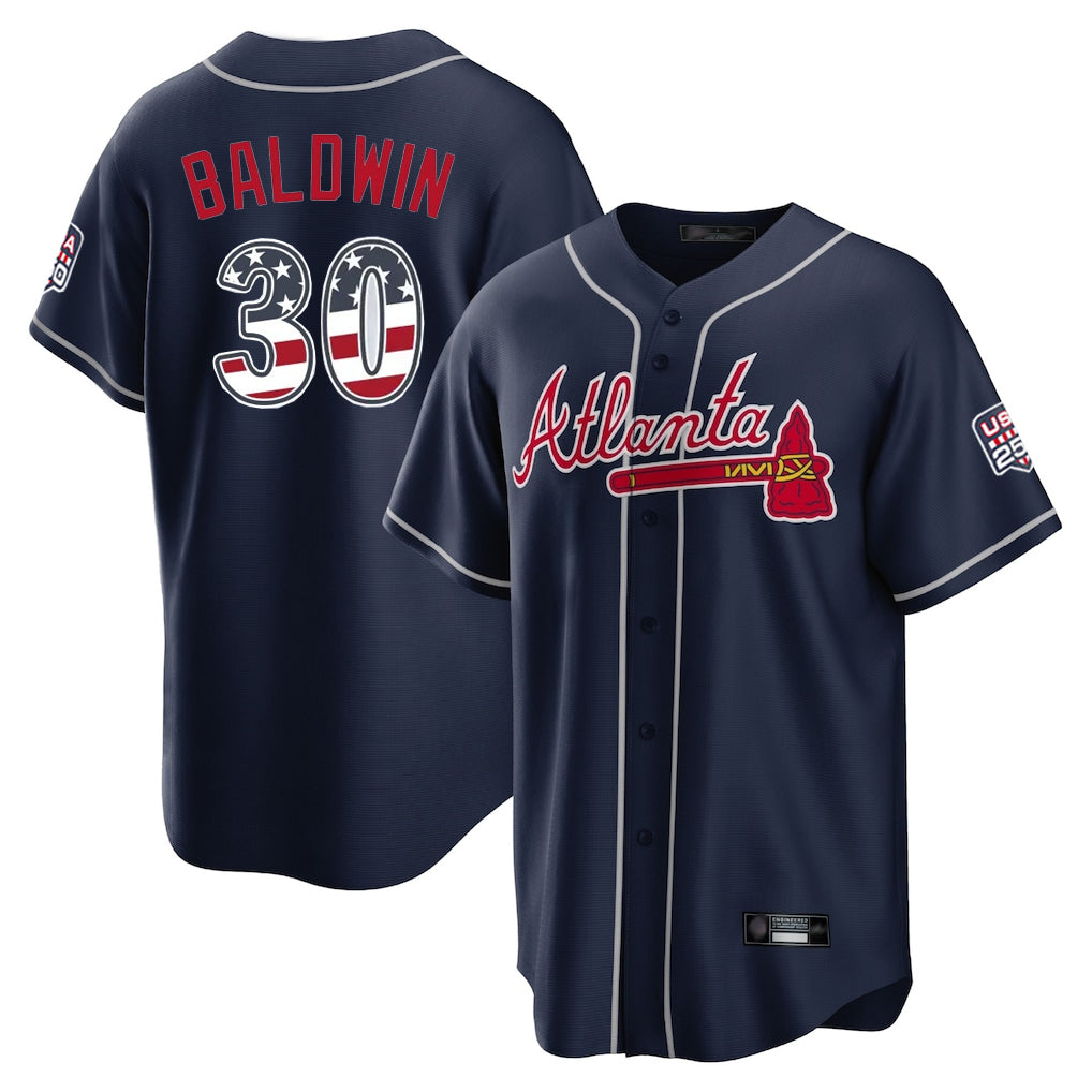 A.Braves #30 Drake Baldwin Player Navy USA 250 Fourth Of July Limited Home Game Qdoa Stitched Jerseys