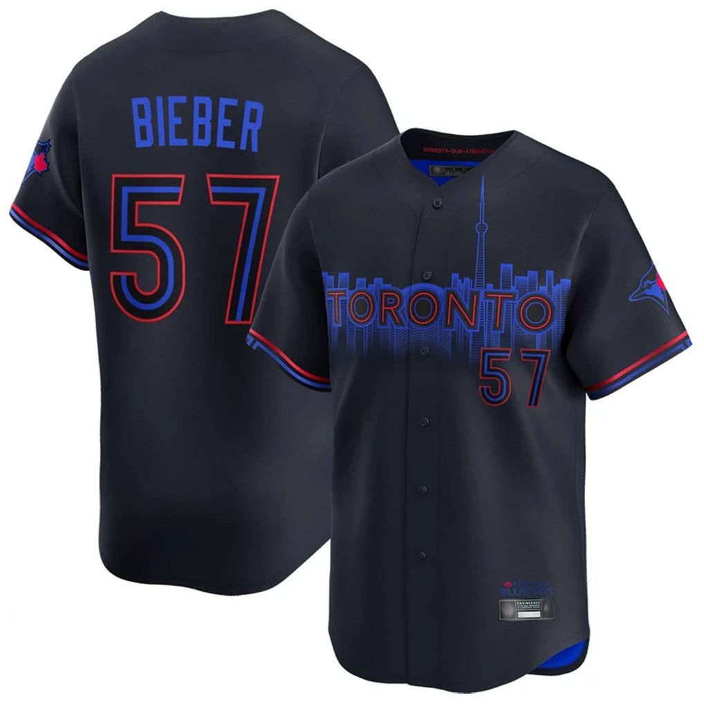 T.Blue Jays #57 Shane Bieber Player Black City Connect Limited Home Qdoa Stitched Jerseys