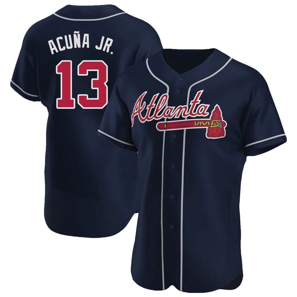 A.Braves #13 Ronald Acuna Jr Player Navy Limited Elite Home Game Qdoa Stitched Jerseys