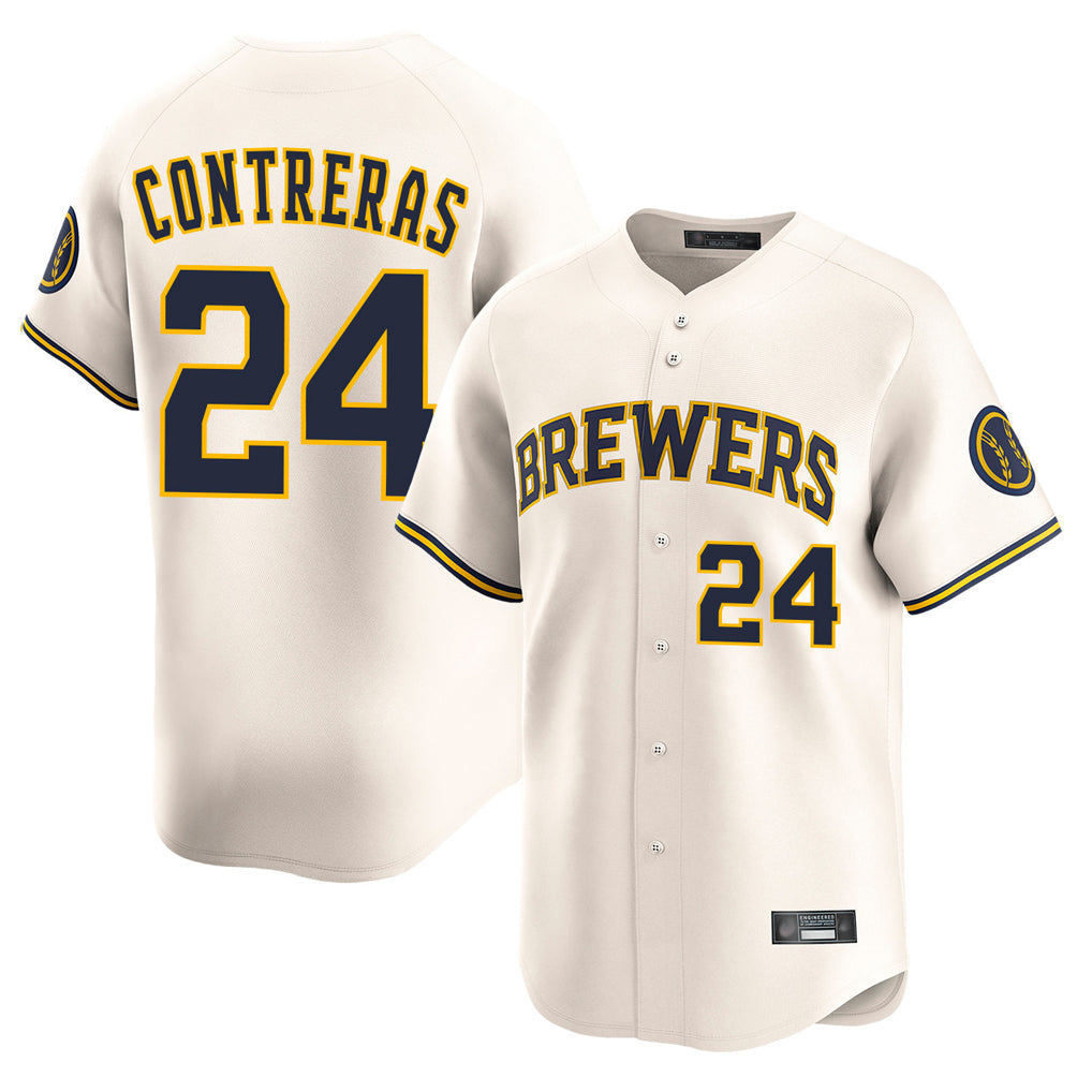 M.Brewers #24 William Contreras Player Cream Home Limited Game Qdoa Stitched Jerseys