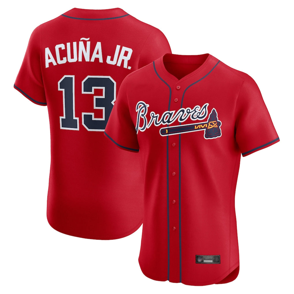 A.Braves #13 Ronald Acuna Jr Player Red Limited Elite Home Game Qdoa Stitched Jerseys