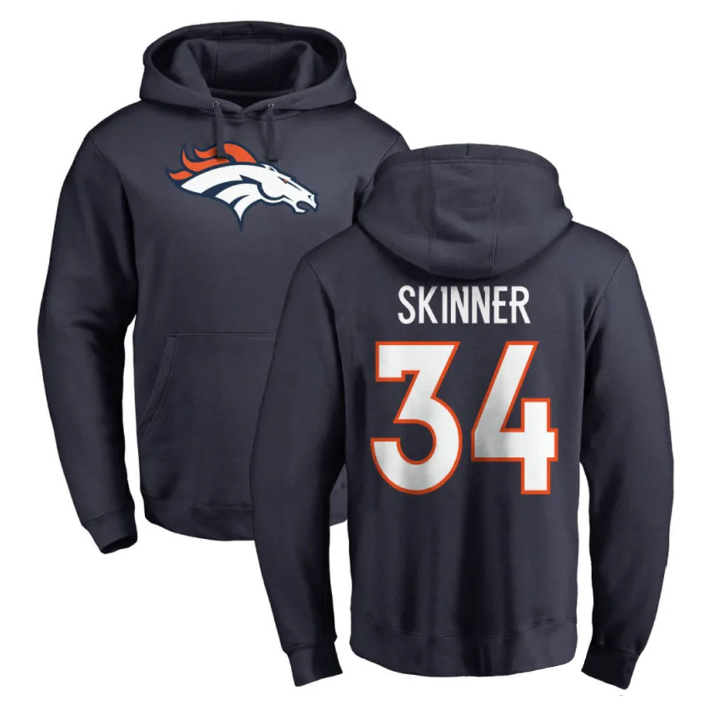 D.Broncos #34 JL Skinner Player Navy Pullover Hoodie Limited Qdoa Stitched Jerseys