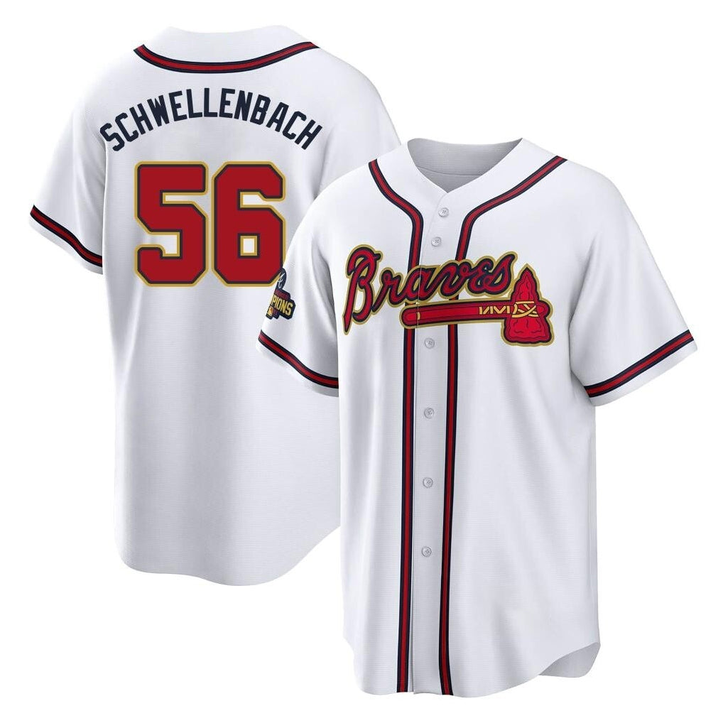 A.Braves #56 Spencer Schwellenbach Player White Gold Home Game Qdoa Stitched Jerseys