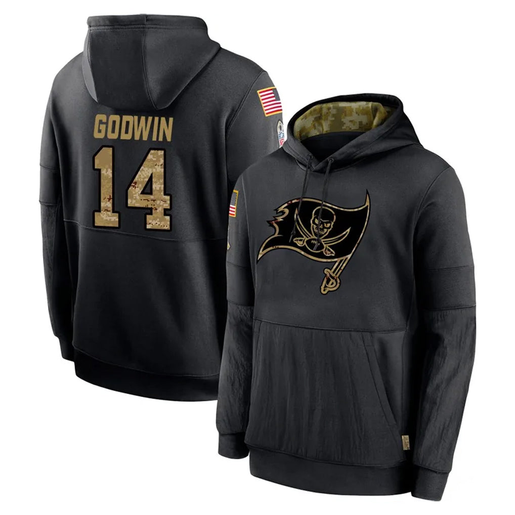 TB.Buccaneers #14 Chris Godwin Jr. Player Black Salute to Service Sideline Performance Pullover Hoodies Home Game Qdoa Stitched Jerseys