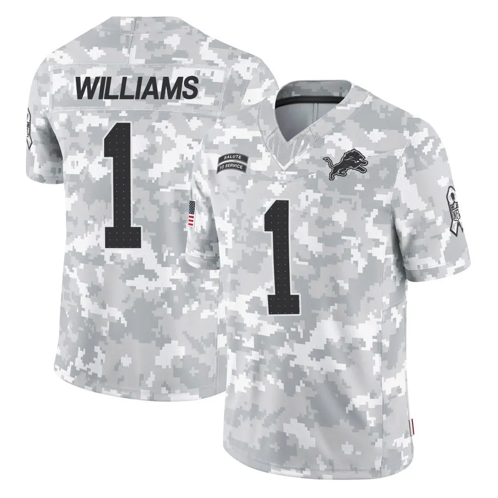 D.Lions #1 Jameson Williams Player Arctic Camo Salute To Service Limited Qdoa Stitched Jerseys